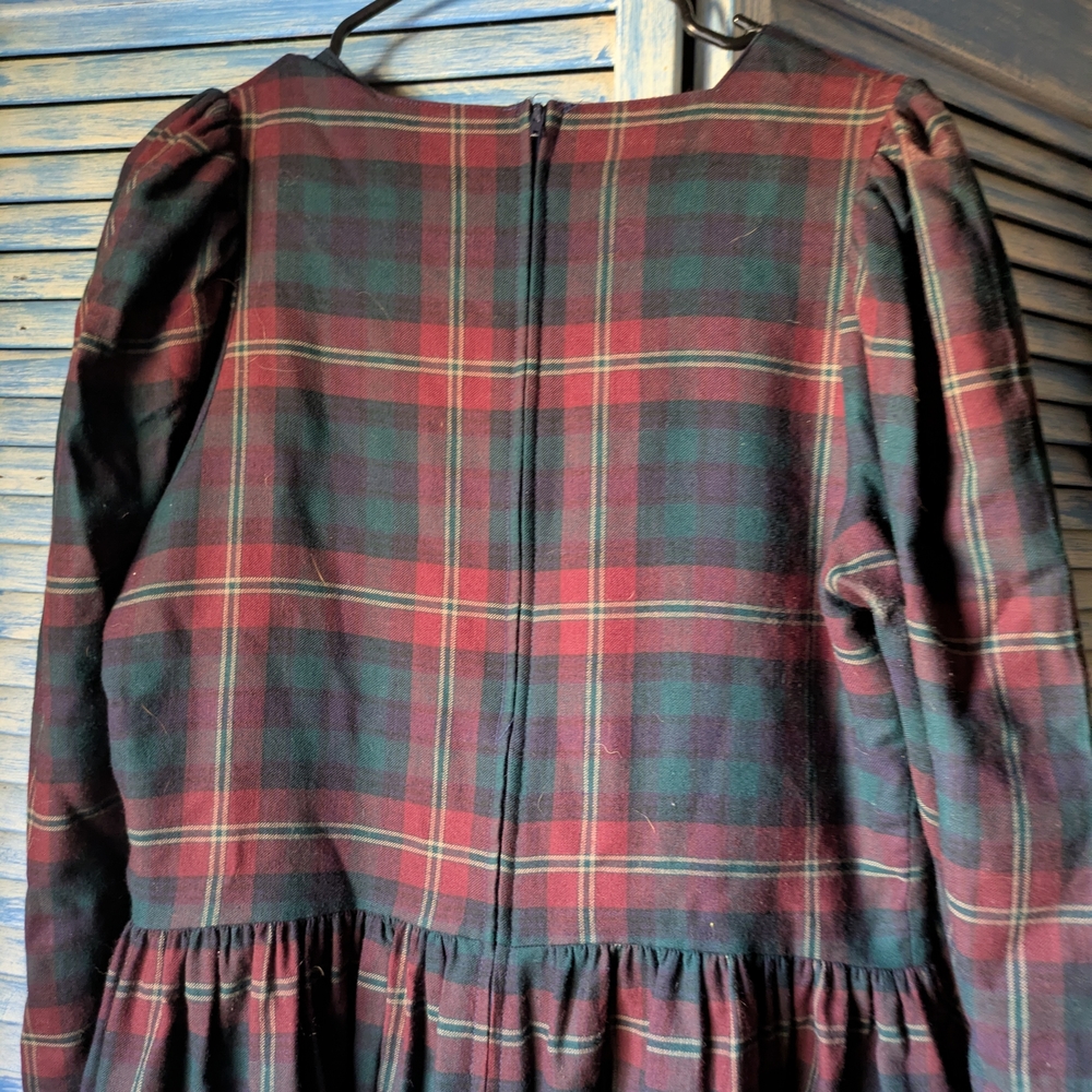 Laura Ashley Plaid Long Sleeve Dress - Green and Red - Picture 2 of 4
